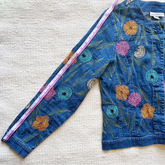 Ann Trinity | Vintage 90s Y2K Linen Blend Floral Embroidered Jacket/Shacket | M - Picture 13 of 15